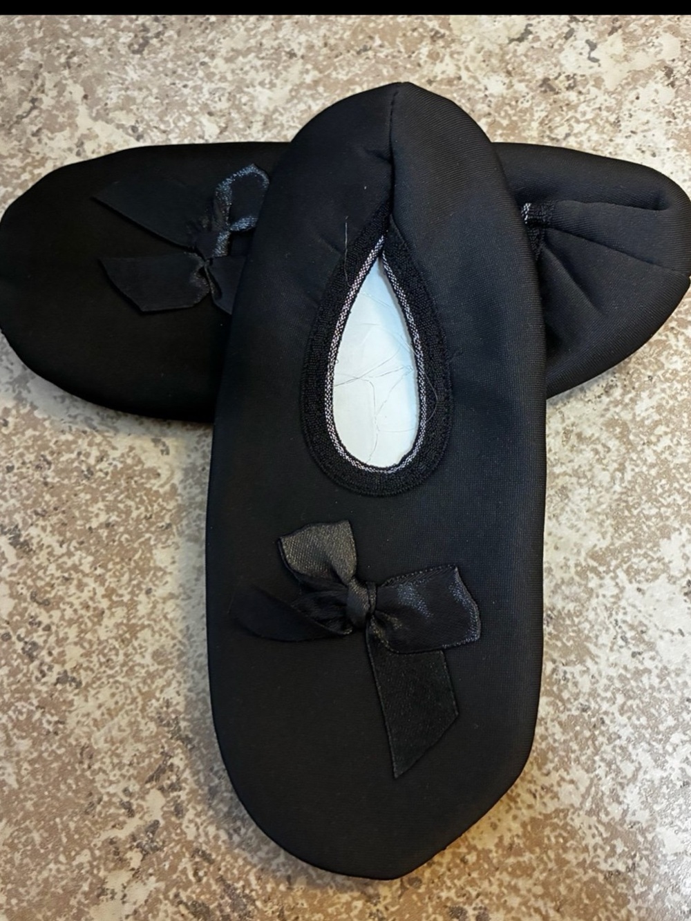 New! Women's Black Slip-On Slippers with Bow. Breathable Fabric Upper/Soft Sole.